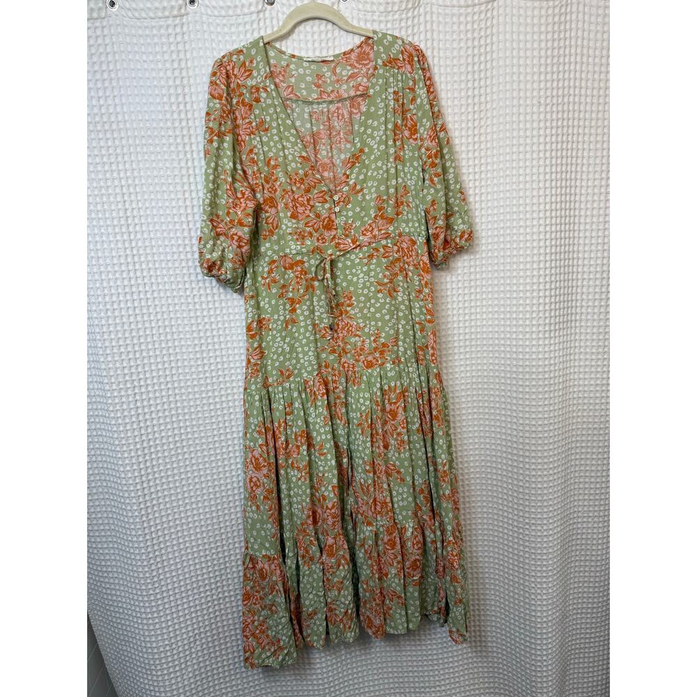 Anthropologie Abel The Label Green Orange Maxi Dress Sz M - Picture 2 of 7